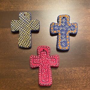 Handcrafted Clay Cross Ornaments - Set of 3